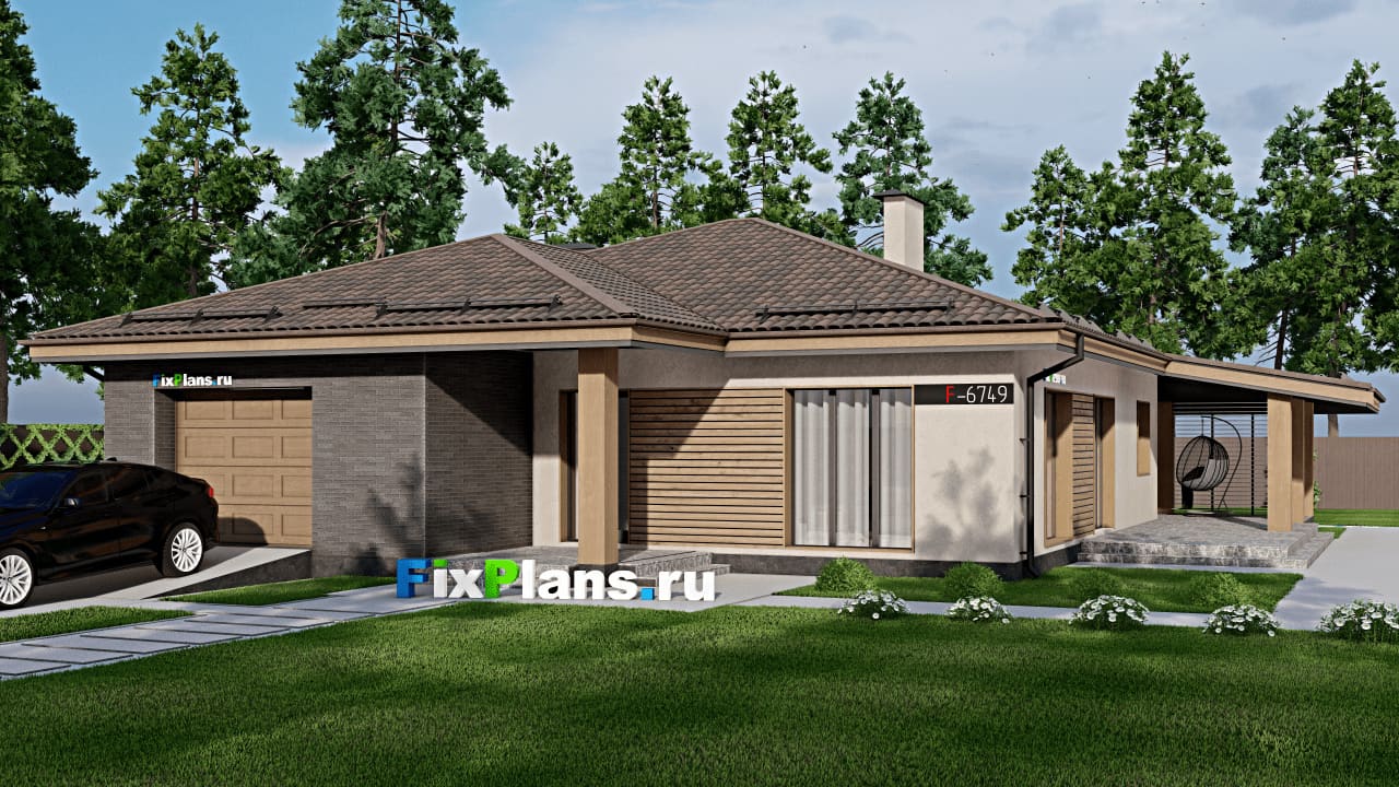 Одноэтажный дом F-6749 — фасад