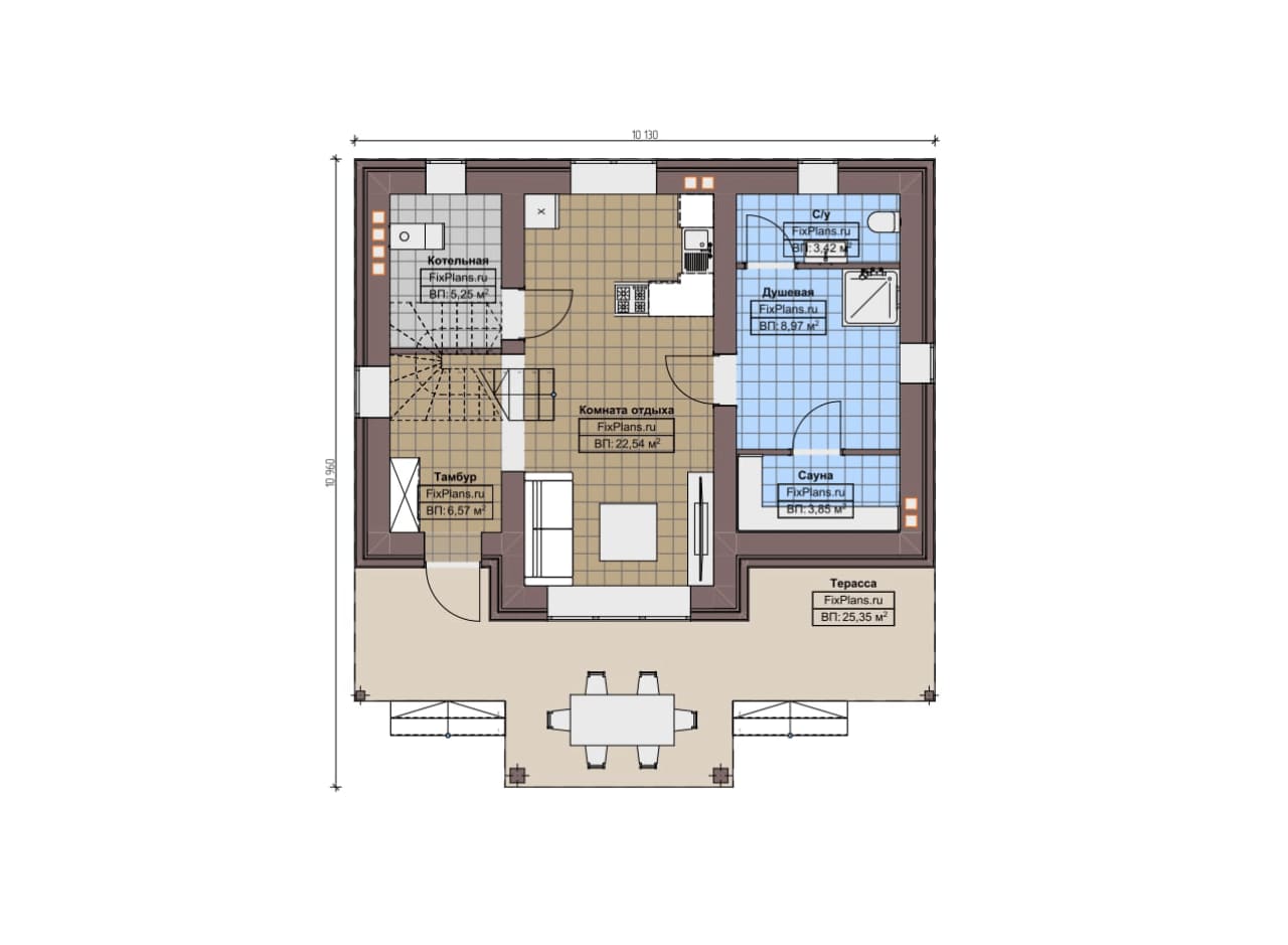 Планировка Одноэтажный дом с мансардой  F-8297