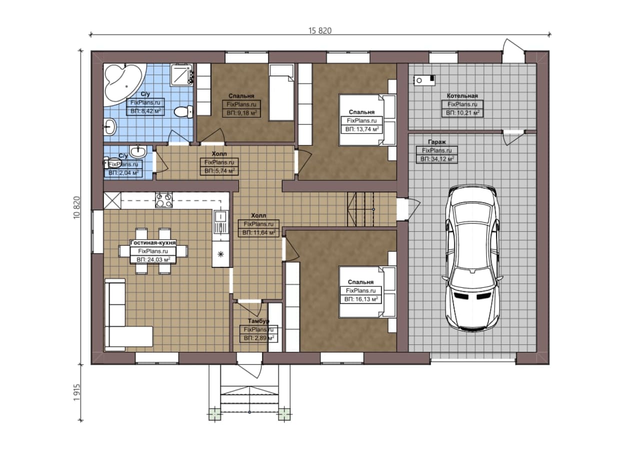 Планировка Одноэтажный дом F - 0998i