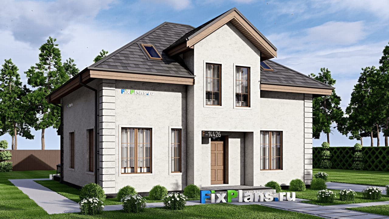 Одноэтажный дом с мансардой  F-14426 — фасад
