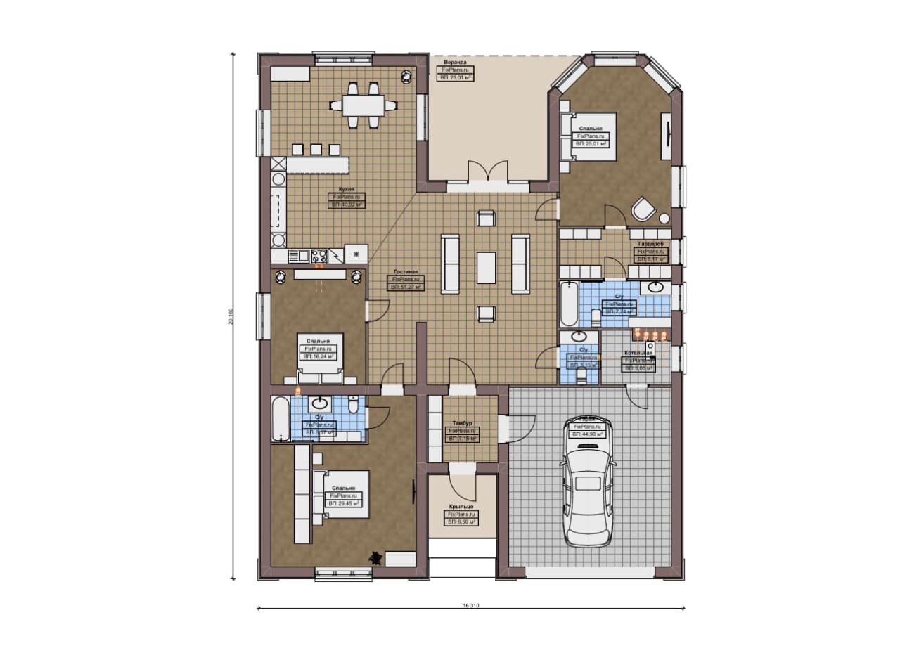 Планировка Одноэтажный дом F-17558
